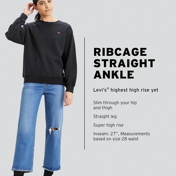 NWT Levi’s High Rise Ribcage Straight Ankle Jean in Medium Wash Women’s Size 29 - Picture 4 of 7